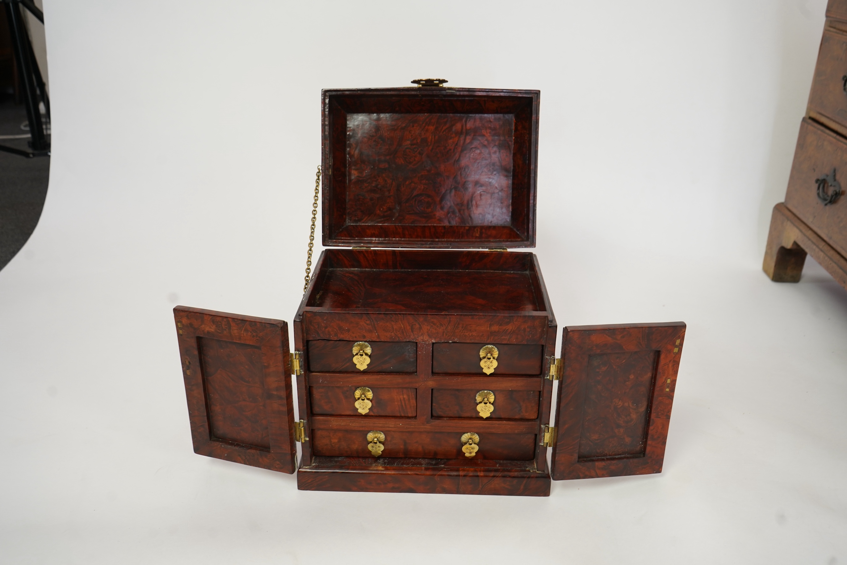 A Chinese burrwood scholar's cabinet, 19th century